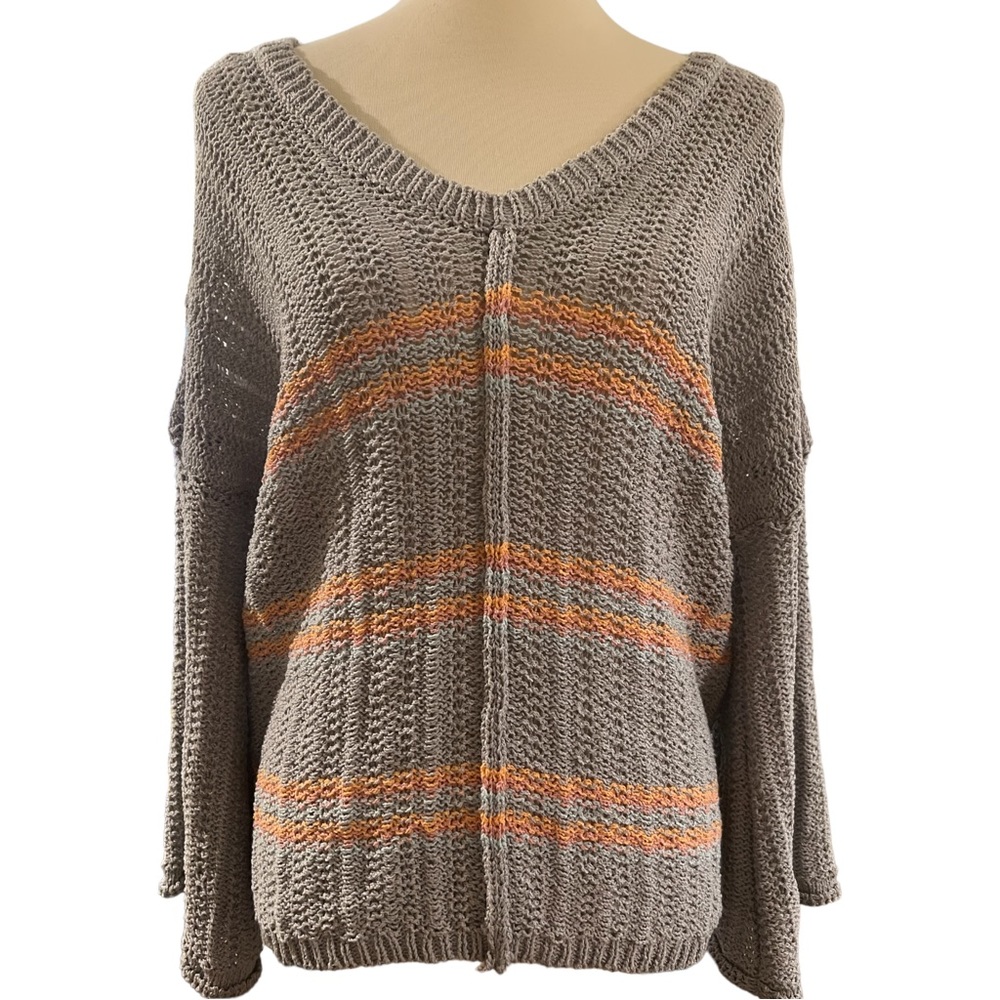 VICI Gray Knit Bell Sleeve Striped Sweater Size Medium